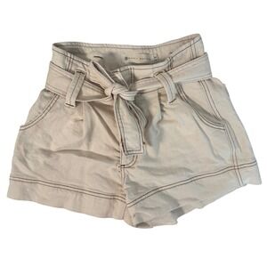 Happy Nature Womens XS Beige‎ Shorts High Waist Paper Bag Belted Casual